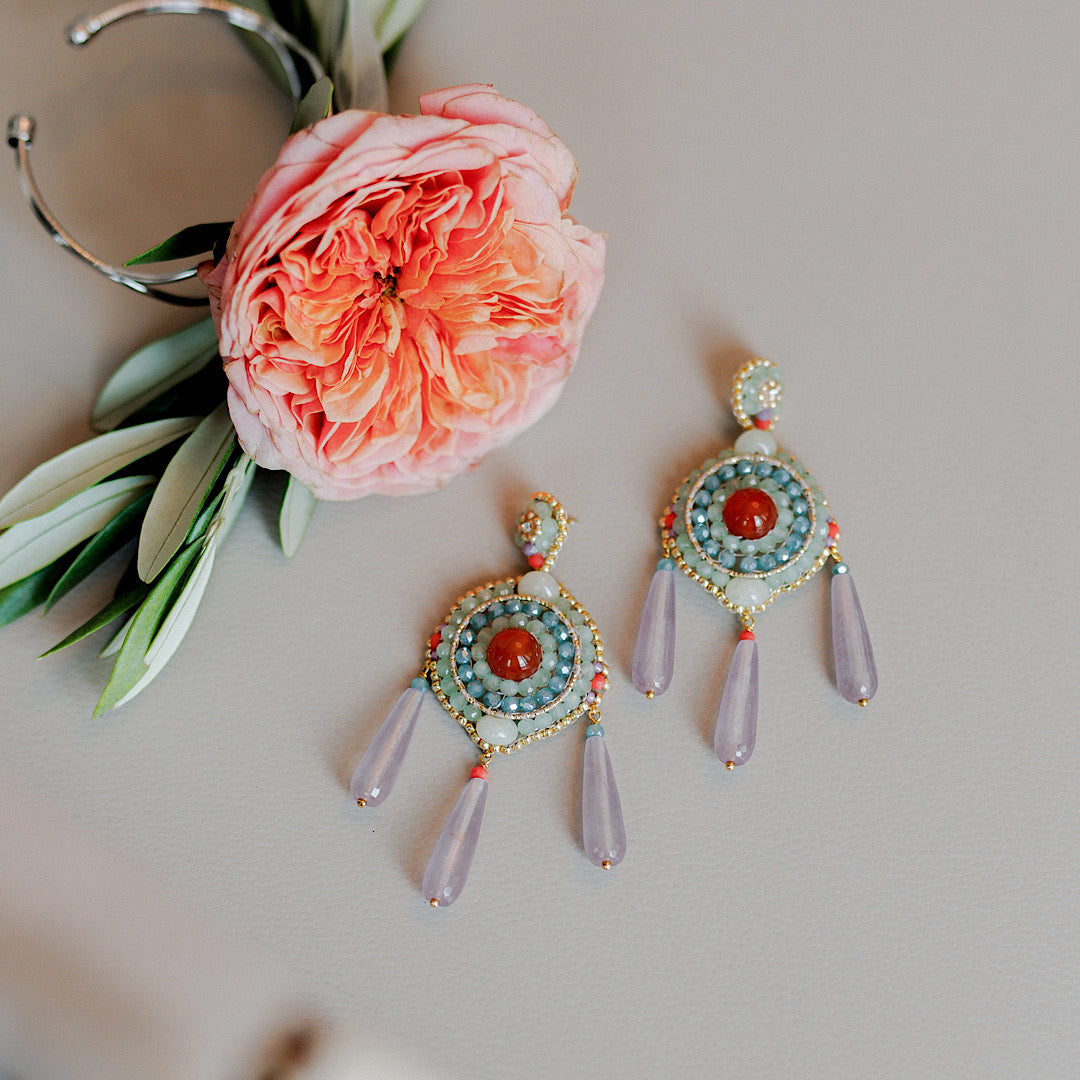 Bridesmaid Statement Earrings handmade from pastel coloured gemstones