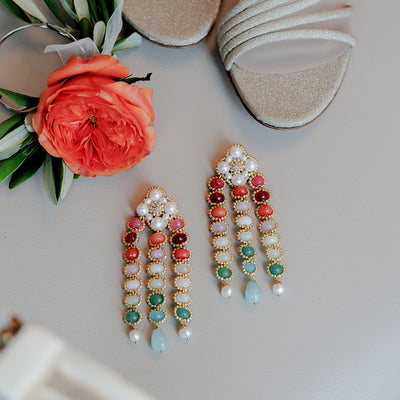 colourful chandelier statement earrings handmade from natural gemstones