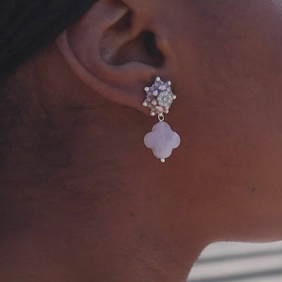 small light pink earrings with flower shaped nacre pendant for flower girls