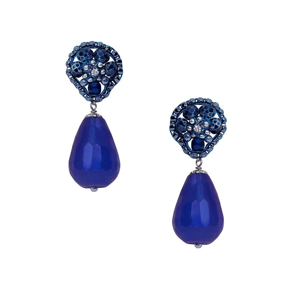 Small earrings with midnight blue agate stone 