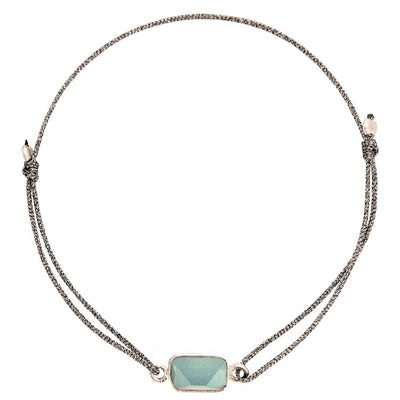 glittery silver nylon thread bracelet with square turquoise quartz stone