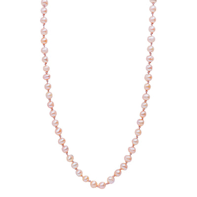 real silver necklace made out of light pink freshwater pearls