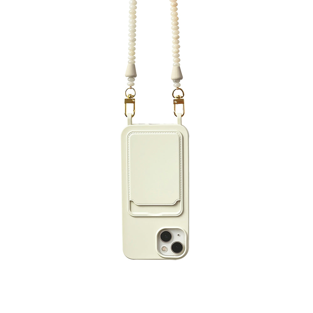 The perfect-high quality summer phone case with a card holder and eyelets for an attachable matching rare gemstone phone chain necklace.