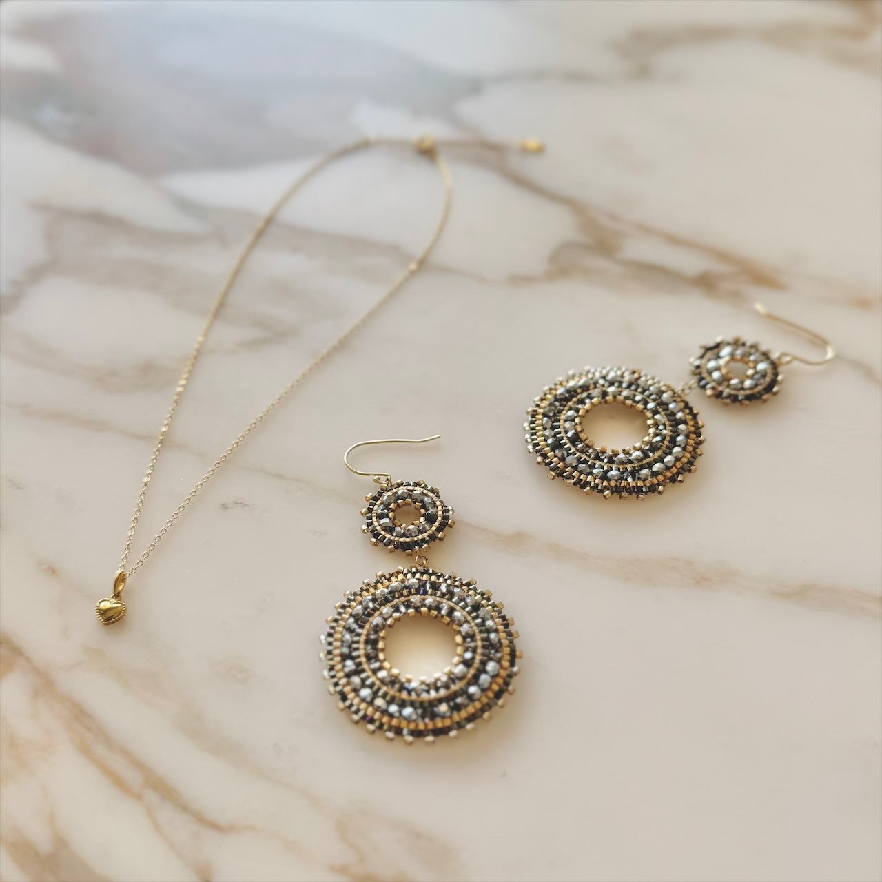 Double Circle Grey/Gold Ohrringe SALE