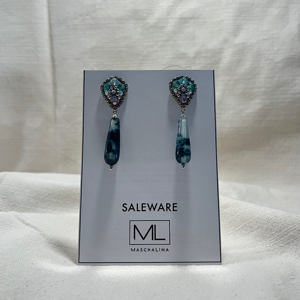 handmade gemstone sale earrings with dark green long agate stone charm