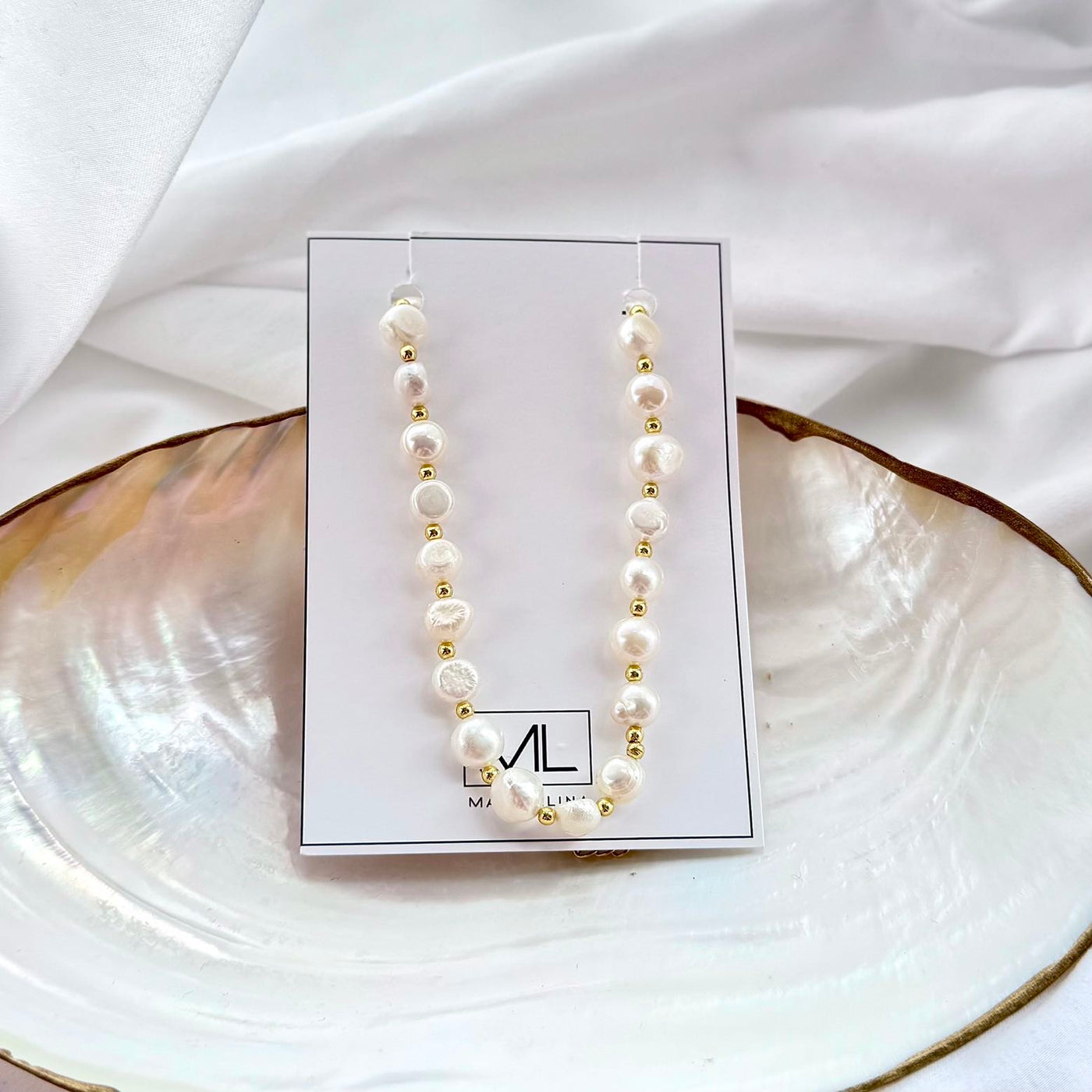 Gold Pearl Necklace UNIQUE -55%