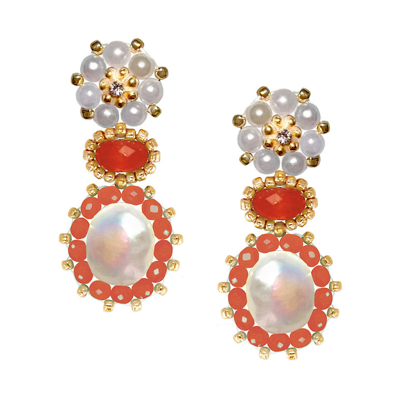 coral summery statement pearl earrings with freshwater pearls and gemstones - Gratisgeschenk