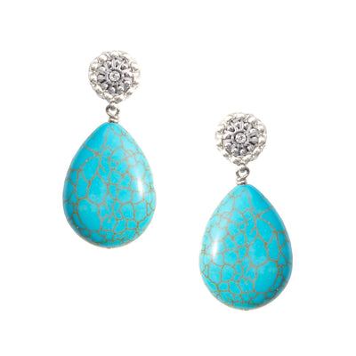 small silver drop earrings with natural  turquoise howlite stone
