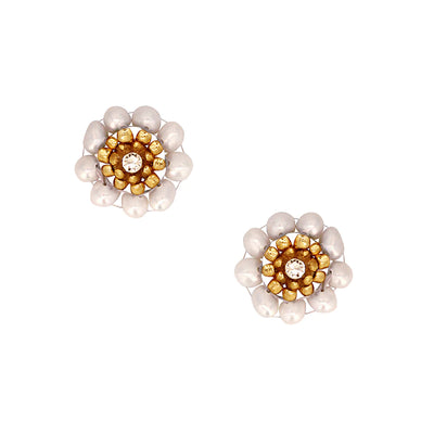 Pearl earring studs with real Swarovski crystals.