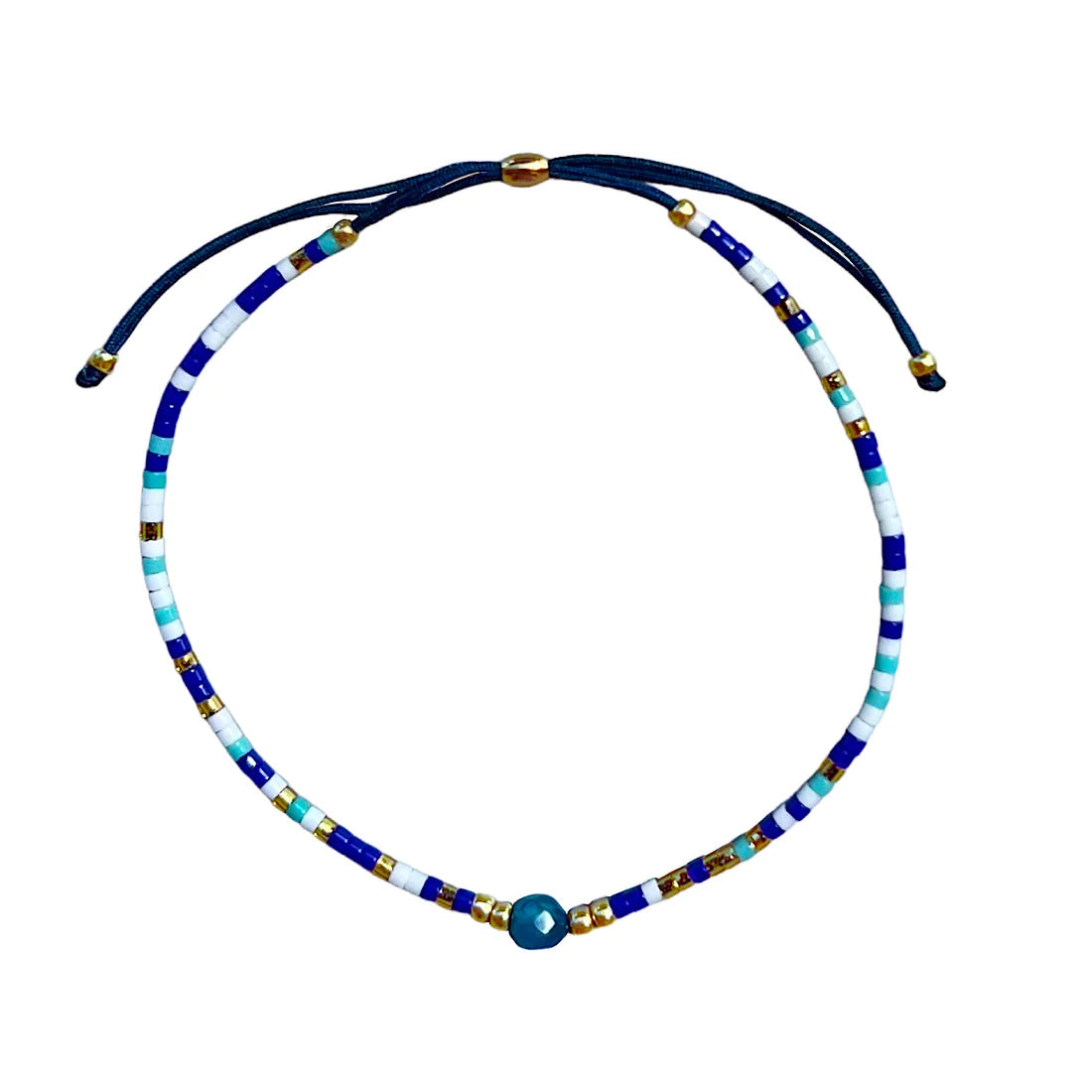 One bead strand of a blue 3-strand bracelet set.