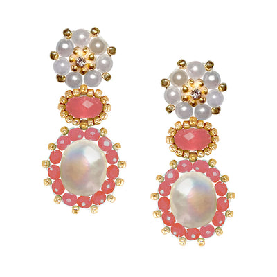 pink statement pearl earrings from freshwater pearls and jaspis