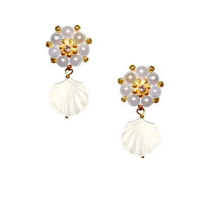 white earrings with mother of pearl shell charm