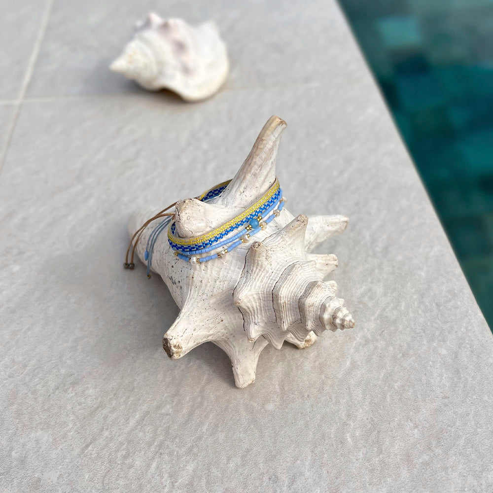 summer bracelet set with blue natural pearls