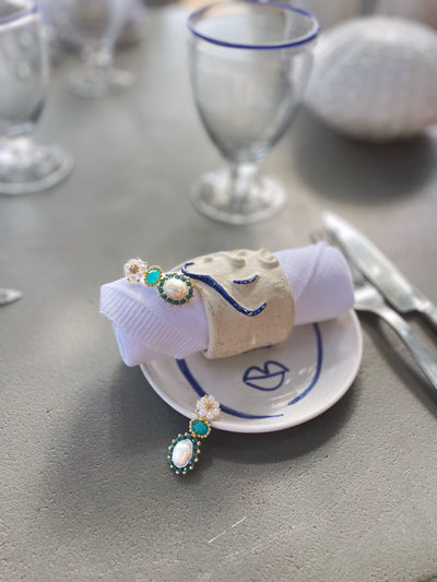 blue summer earrings with freshwater pearls and gemstones