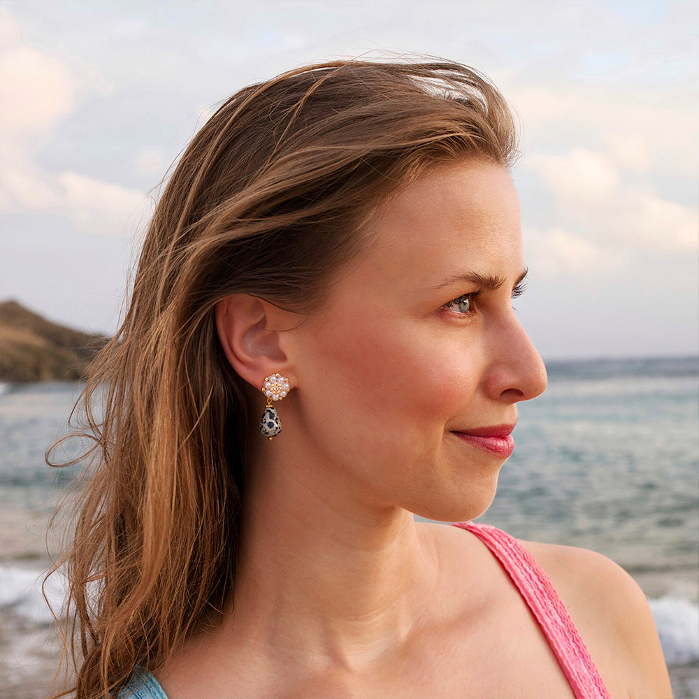 small drop earrings with dalmatis jasper charm