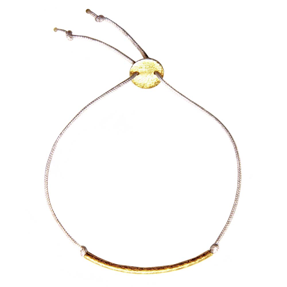 champagne coloured nylon thread bracelet with gold plated pendant