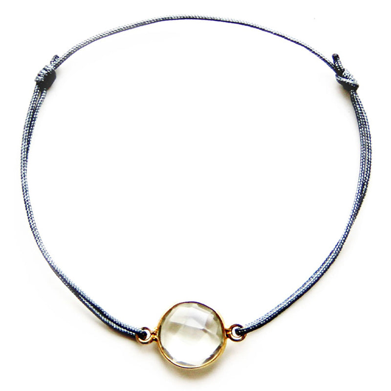 grey nylon thread bracelet with round beige smoky quartz gemstone