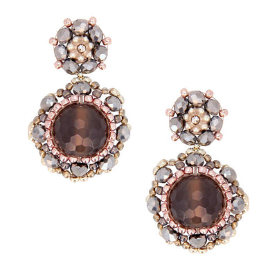 Mala Beach Earrings - Maschalinagrey gemstone earrings with round dark purple agate stones 