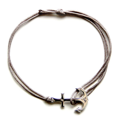 beige nylon thread bracelet with silver anchor pendant