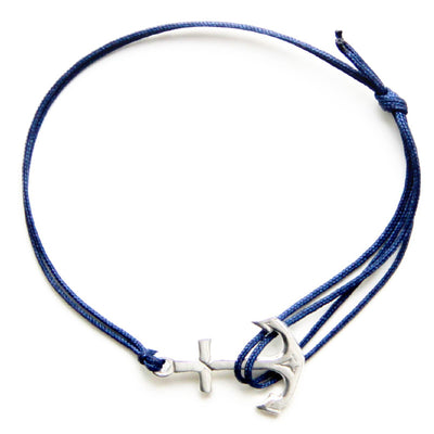 dark blue nylon thread bracelet with silver anchor pendant
