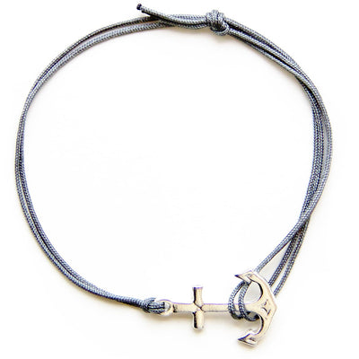 grey nylon thread bracelet with silver anchor pendant