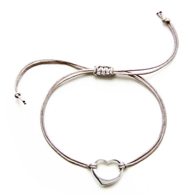 beige nylon thread bracelet with silver heart pendant