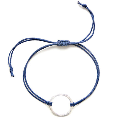 dark blue nylon thread bracelet with silver ring pendant