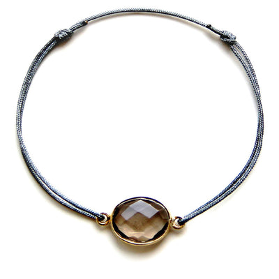 grey nylon thread bracelet with round dark brown smokey quartz gemstone
