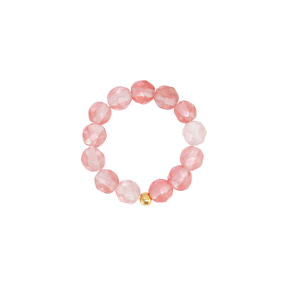 stretch ring out of pink quartz stones and one 18k gold plated pearl
