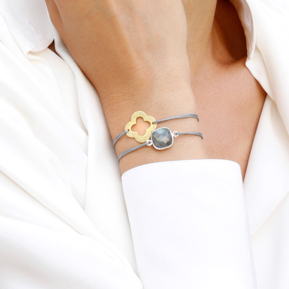 grey nylon thread bracelet with round grey labradorite gemstone