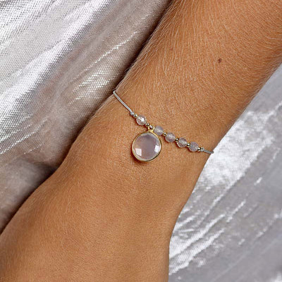 beige nylon thread bracelet with round beige quartz gemstone 