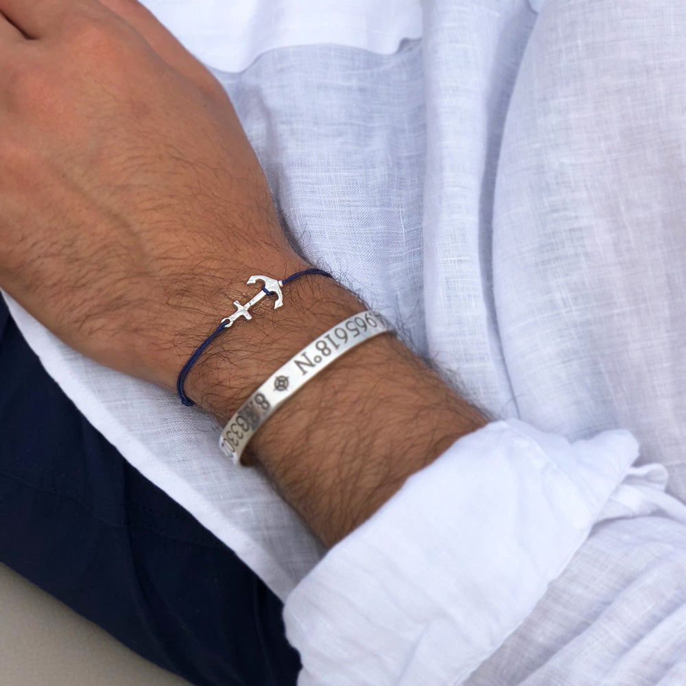 dark blue nylon thread bracelet with silver anchor pendant