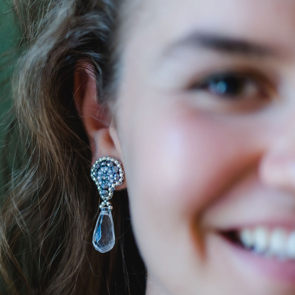 elegant silver earrings with clear oval svarovski glass bead 