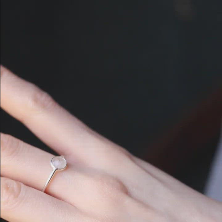 sterling silver ring with white round labradorite gemstone