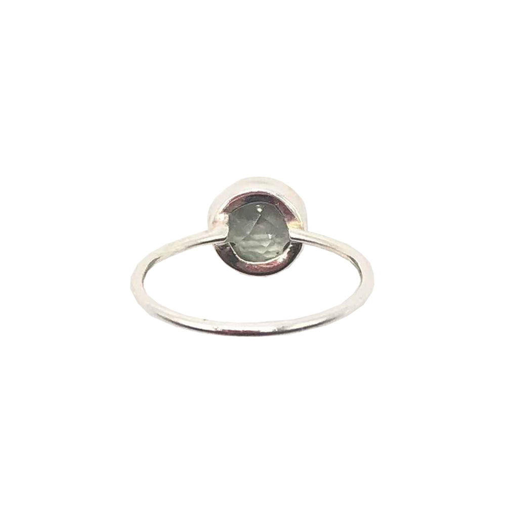 silver ring with round green amethyst gemstone