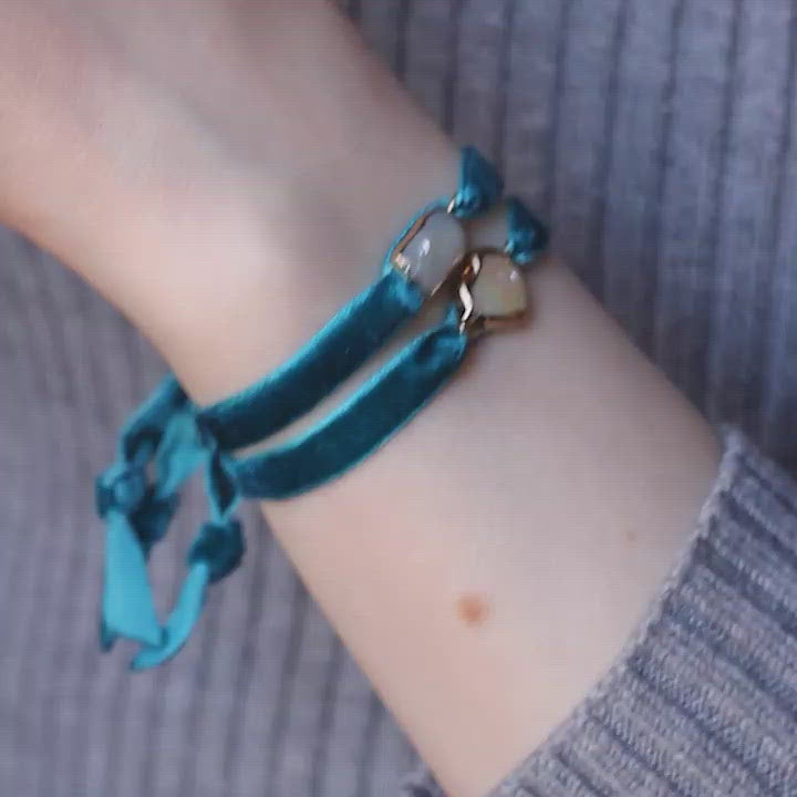 blue velvet bracelet with square freshwater pearl pendant