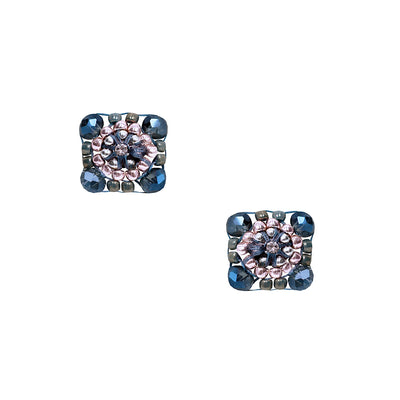 Ear studs with blue swarovski pearls and pink rocailles beads