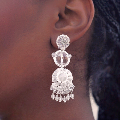 white wedding statement earrings with agate stone and rock crystal