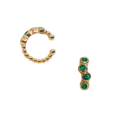 Refined Gold Earcuff with green zirconia 