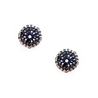 round earstuds with black and silver beads