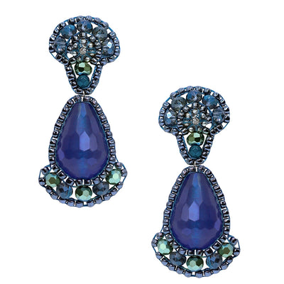 Earrings with midnight blue agate stone and blue swarovski stones