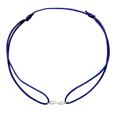 blue nylon thread bracelet with small silver chain