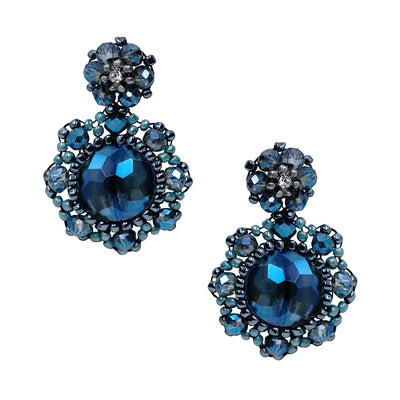 Small dark blue earrings with beads and swarovski pearls