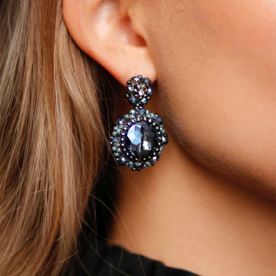 Small dark blue earrings with beads and swarovski pearls