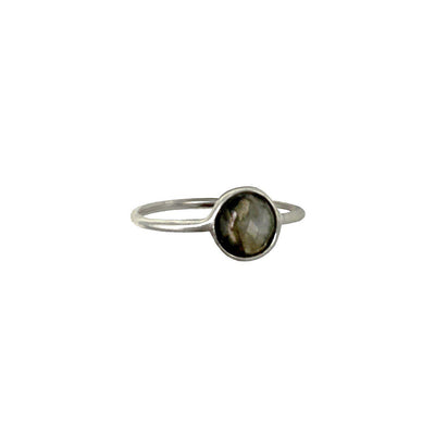 sterling silver ring with round grey labradorite gemstone