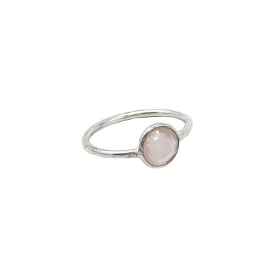 sterling silver ring with round light rose quartz gemstone