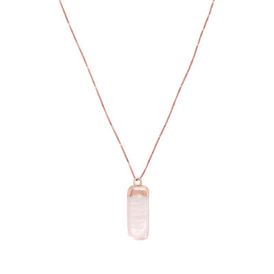 rosegold necklace with square cream coloured freshwater pearl pendant