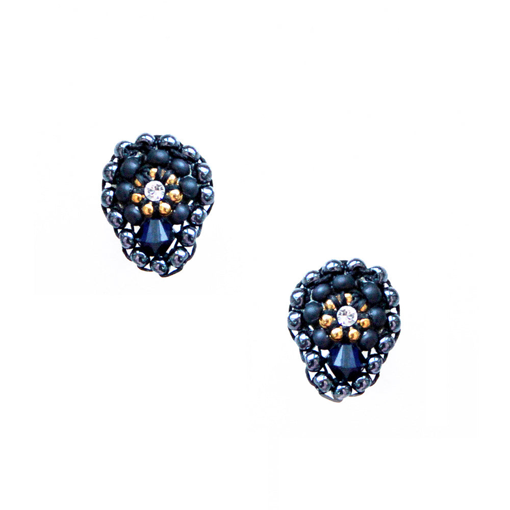 cone shaped earstuds made out of dark blue beads