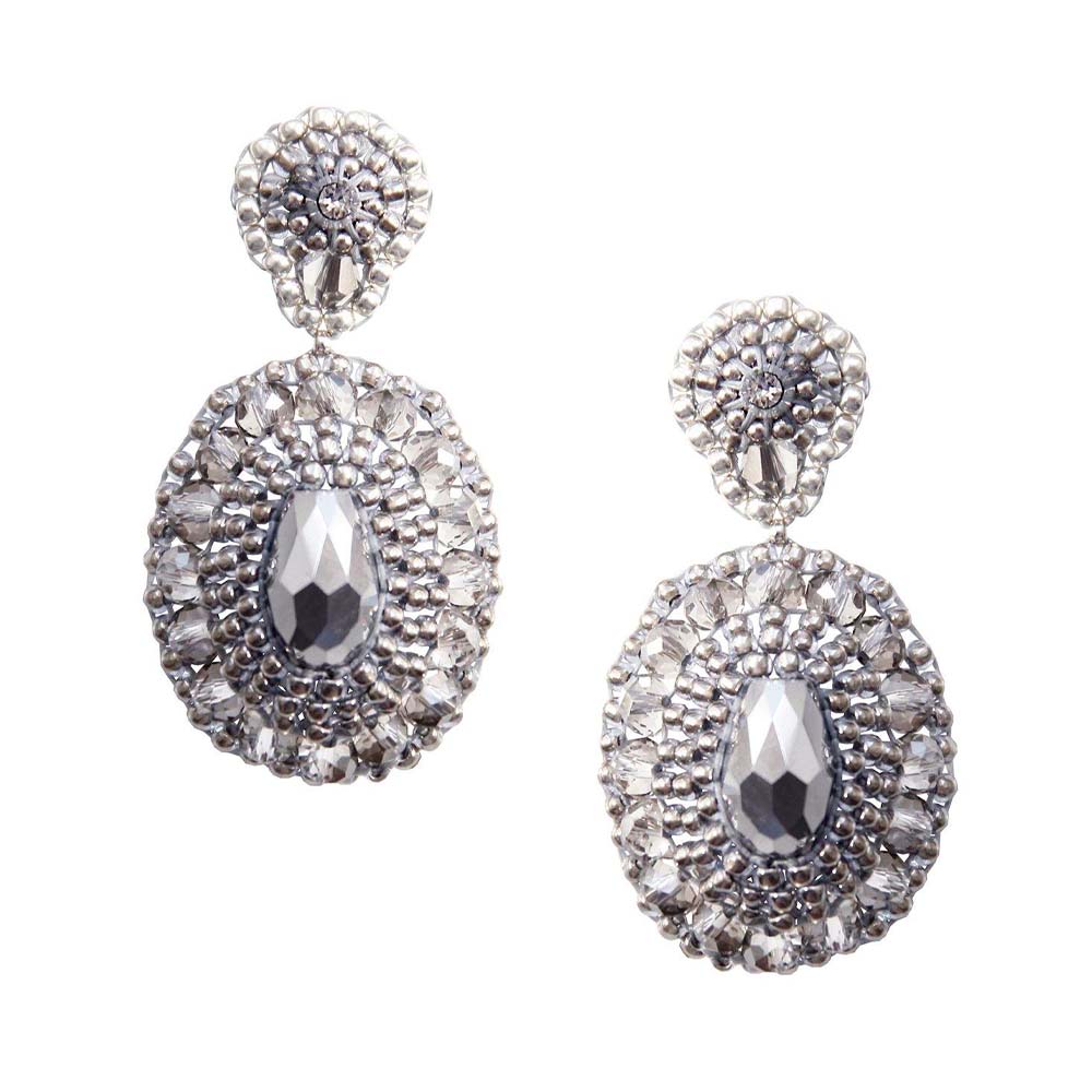 drop-shaped earrings made out of silver beads