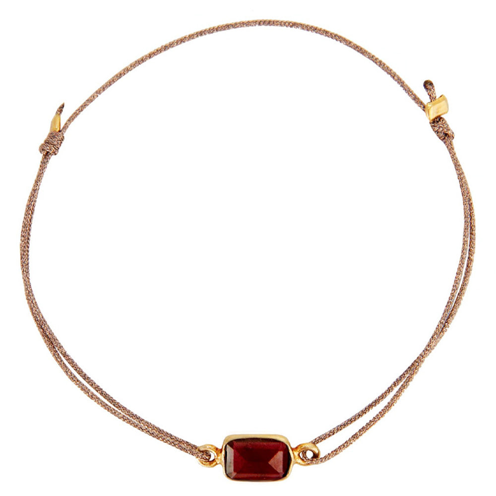 glittery bronze nylon thread bracelet with square red garnet gemstone
